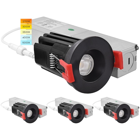 Luxrite 1 Inch LED Recessed Downlights 5 CCT Selectable 2700K5000K 7W 500LM Dimmable Black, 4PK LR23460 LR23461-4PK